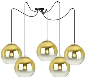 Závesné svietidlo Bergen Gold Spider, 5x zlaté/transparentné sklenené tienidlo (fi 20cm)