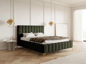 Manželská posteľ 160 cm Sheldona 160 (s roštom) (s úl. priestorom) (olivová + zlatá). Vlastná spoľahlivá doprava až k Vám domov. 1099763