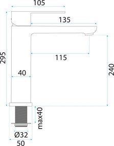 Rea Logan, vysoká umývadlová batéria h-295 mm, brúsená oceľ, REA-B6684