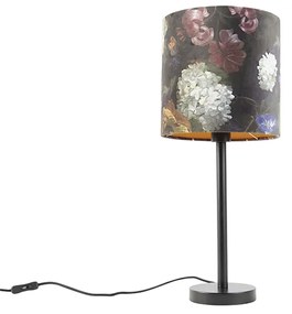 Romantická stolná lampa čierna s kvetinovým tienidlom 25 cm - Simplo
