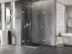 Mexen Lunar-F Duo, skladací sprchový kút 85 x 85 cm, 8mm číre sklo, biely profil, 836-085L-085P-20-00