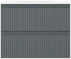 Mexen Rivel, kúpeľňová skrinka 60 cm s umývadlom Vela, 2 zásuvky, drážkovaná, grafitová matná/biela matná, 91A20-06047-2-BFF66-W23M0