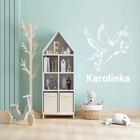 Veselá Stena Samolepka Jednorožec s menom Farba: bílá, Veľkosť: 60 x 47 cm