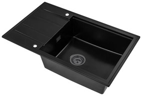 Sink Quality Ferrum New 8010, 1-komorový granitový drez 800x500x210 mm + grafitový sifón, čierna, SKQ-FER.8010.BK.XB