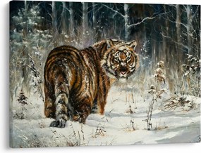Obraz - Tiger v zasneženom lese, olejomaľba (70x50 cm)