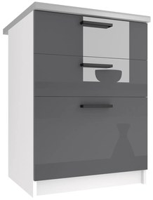 Kuchynská skrinka Belini spodná so zásuvkami 60 cm šedý lesk s pracovnou doskou  INF SDSZ60/0/WT/S/0/B1