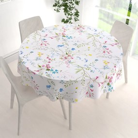 Biante Bavlnený okrúhly obrus Sandra SA-453 Modro-ružové kvety na bielom Ø 100 cm