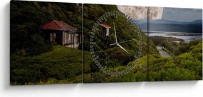 Obraz krajiny s mesiacom (s hodinami) (90x30 cm)