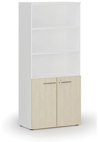 Kombinovaná kancelárska skriňa PRIMO WHITE, dvere na 2 poschodia, 1781 x 800 x 420 mm, biela/breza