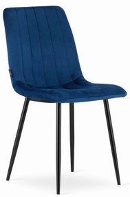 Modrá zamatová stolička LAVA s čiernymi nohami