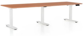 Výškovo nastaviteľný stôl OfficeTech Long, 240 x 80 cm, biela podnož, čerešňa