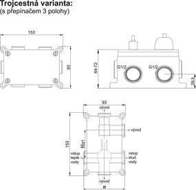 Mereo Pego, sprchová podomietková batéria s trojcestným prepínačom, Mbox, hranatý kryt, chróm, MER-CB60157PC