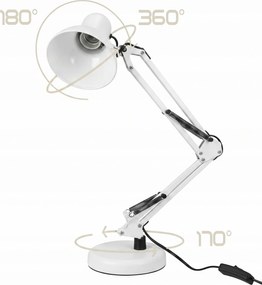 Smart LED Biela kovová stolná lampa nastaviteľná s klipom 1xE27