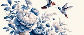 Obraz - Kolibríky nad kvetinou (120x50 cm)