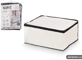 Arte Regal Textilný úložný box na uschovanie oblečenia a posteľnej bielizne, WHITE KIPIT, 45x30x20, biely