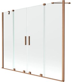 Mexen Velar Duo, 2-krídlová posuvná vaňová zástena 200 x 150 cm, 8mm číre sklo, medený matný profil, 896-200-000-02-65