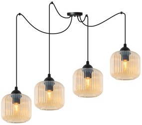 Závesné svietidlo Riffle Spider, 4x medové sklenené tienidlo
