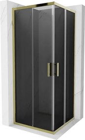 Mexen Rio, štvorcový sprchovací kút s posuvnými dverami 80(dvere) x 80(dvere) x 190 cm, 6mm šedé sklo, zlatý profil, 860-080-080-50-40