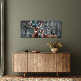 Obraz - Jeleň a laň v zasneženom lese (120x50 cm)