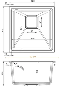 Sink Quality Argon 50, kuchynský granitový drez 420x420x225 mm + chrómový sifón, čierna škvrnitá-Brocade, SKQ-ARG.B.1KBO.50.X