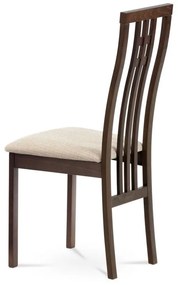 Drevená jedálenská stolička vo farbe orech čalúnená látkou
