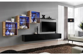 Obývacia stena Switch XIX Sklo +LED Wotan/čierna