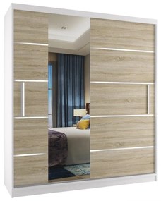 Šatníková skriňa 133 cm Belini biely mat / dub sonoma s posunými dverami a zrkadlom  MBP SZP2/2/W/DS/0/AL