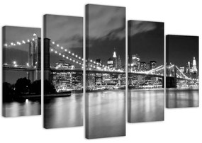 Obraz na plátně pětidílný New York Bridge Černá Bílá - 150x100 cm