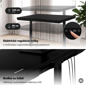 Elektrický písací stôl sit-stand so zásuvkou a bezdrôtovou nabíjačkou Qi čierny, 1400 mm: ELLIS