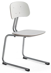 Školská stolička YNGVE, podnož s klzákmi, strieborná, biela, V 460 mm