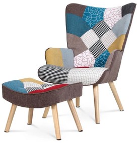 Kreslo "ušiak" s podnožkou AK-305 PW2, poťah patchwork látka