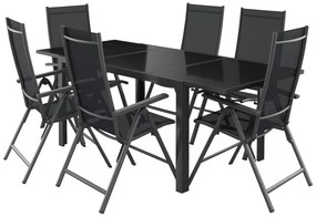 Livarno home Rozkladací stôl Houston, čierny + Skladacie kreslo Houston, čierne/antracitové, 6 kusov  (800005938)