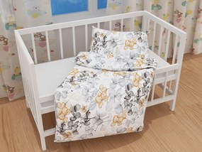 Biante Detské bavlnené posteľné obliečky do postieľky Sandra SA-367 Sivo-oranžové kvety na bielom Do postieľky 90x140 a 40x60 cm