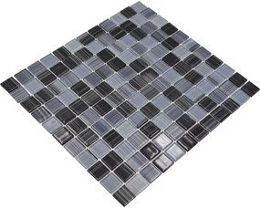 Sklenená mozaika šrafovaná čierno - biela 30,5x32,5 cm hrúbka 4 mm