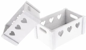 Sada dekoračných drevených debničiek Hearts 2 ks, biela