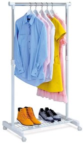 Stojan na šaty jednoramenný, s odkladačem, bílá barva, kov / plast, chrom