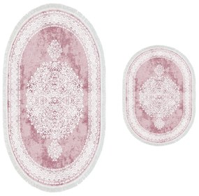 Súprava 2 kusov kúpeľňových predložiek Orient Ozdobná púdrová ružová