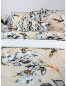 Obliečky Santorini 200x220 / 2×70x90 cm – 100% bavlna, prírodný dizajn, béžový podklad s modro-sivými a zlatistými motívmi, zips