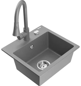 Mexen Milo, 1-komorový granitový drez 435x410x171 mm a drezová batéria Elia, šedá, 6505-71-670101-71