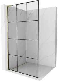 Mexen Kioto L, sprchová zástena Walk-In 100 x 200 cm, 8mm číre sklo čierny vzor, zlatý matný profil, 800-100-103-55-77