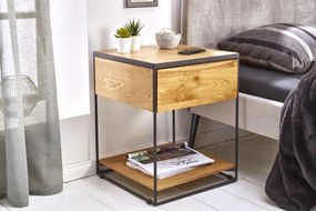 Nočný stolík SCORPION 40 cm z dubového dreva so zásuvkou