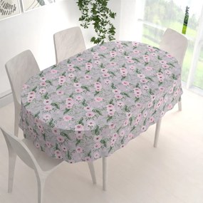 Biante Bavlnený oválny obrus Sandra SA-178 Kvitnúce ruže na sivom 140x200 cm