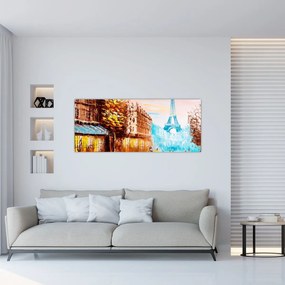 Obraz - Daždivého počasia a Eiffelovej veže (120x50 cm)