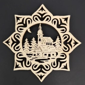 AMADEA Drevená ozdoba hviezda s kostolom 9 cm