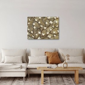 Obraz - Biele magnólie na kamennom murive (70x50 cm)