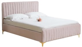KONDELA Kaisa čalúnená manželská posteľ s roštom ružová / zlatá matná
