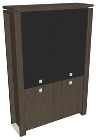 Vysoká skriňa Verno+ 140 x 46 x 210 cm, kombinované dvere, dub antracit / čierna