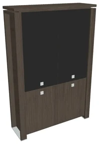 Vysoká skriňa Verno+ 140 x 46 x 210 cm, kombinované dvere, dub antracit / čierna
