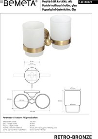 Bemeta Design RETRO bronz: Držiak kefiek, dvojitý, sklo - 144110027