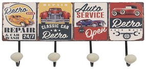 Nástenný kovový vešiak so 4-mi háčikmi Auto Service - 40*7*18 cm